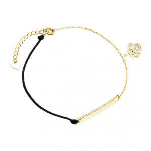 Bratara argint placat cu aur galben cu snur negru si pandantiv labuta DiAmanti Z1547B1G-DIA (Argint 925‰ 1,2 g.)